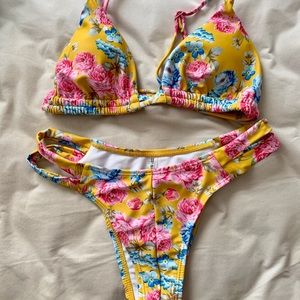 Flower Tie Shoulder Bikini Set